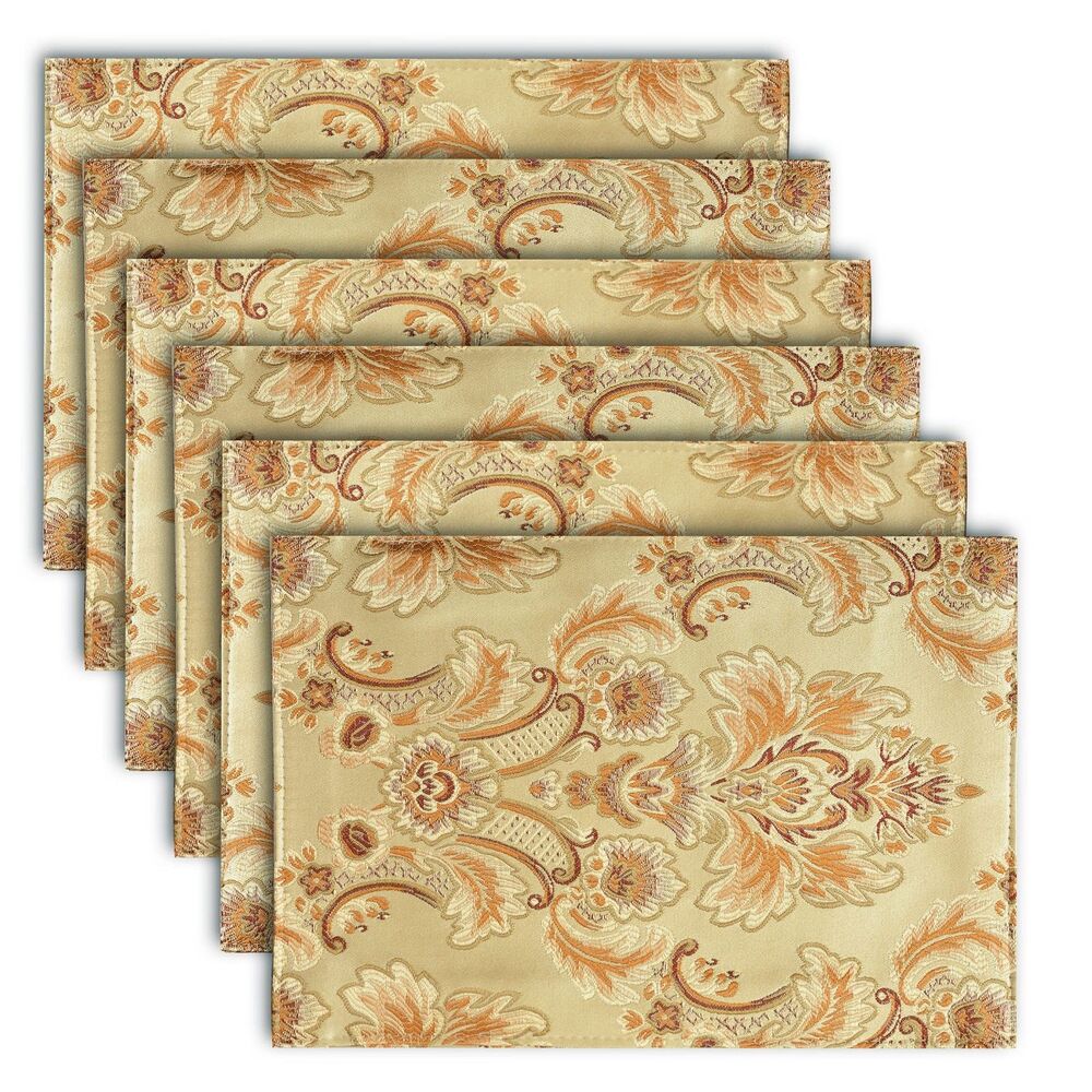 Set of 6 Luxury Dinner Table Placemats (Gold, 13×18 Inch)